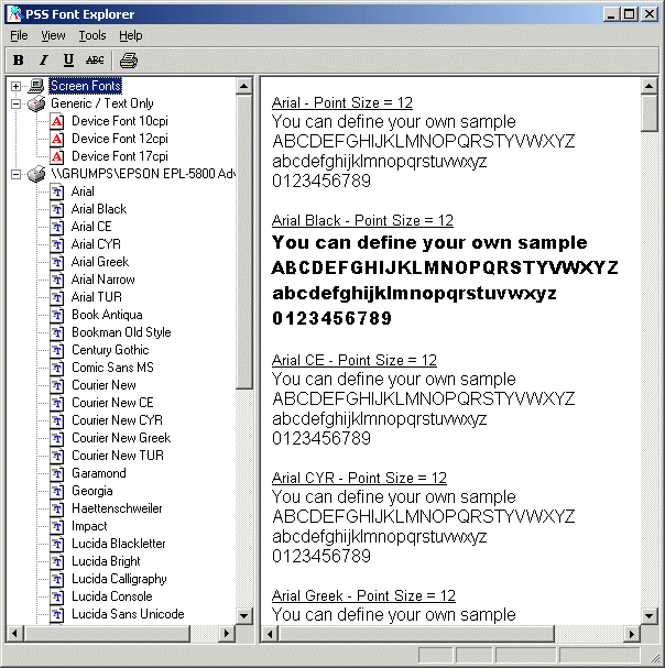 PSS Font Explorer Screenshot